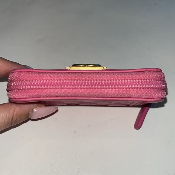 CHANEL Boy Matelasse Lambskin Leather Pink Gold Mini Zip Wallet Card Holder - Picture 6 of 10